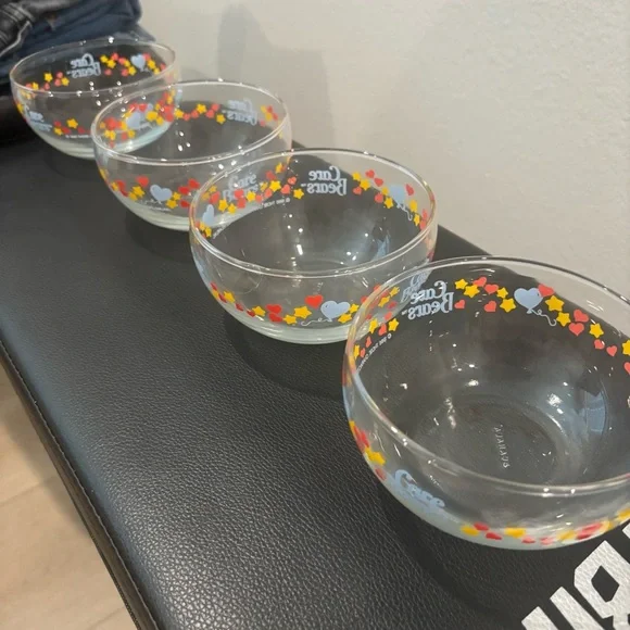 Vintage Care Bears Glass Candy Bowls Colorful Hearts and Stars - Picture 6 of 6